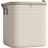 Cutie de Depozitare cu Fermoar, Flippy, Pliabila, Maner Ranforsat, Fermoar Rezistent, pentru Haine, Paturi, Plapume, Perne, Lenjerii de Pat, Jucarii, 50x40x50 cm, 100 Litri, in Dungi, Bej