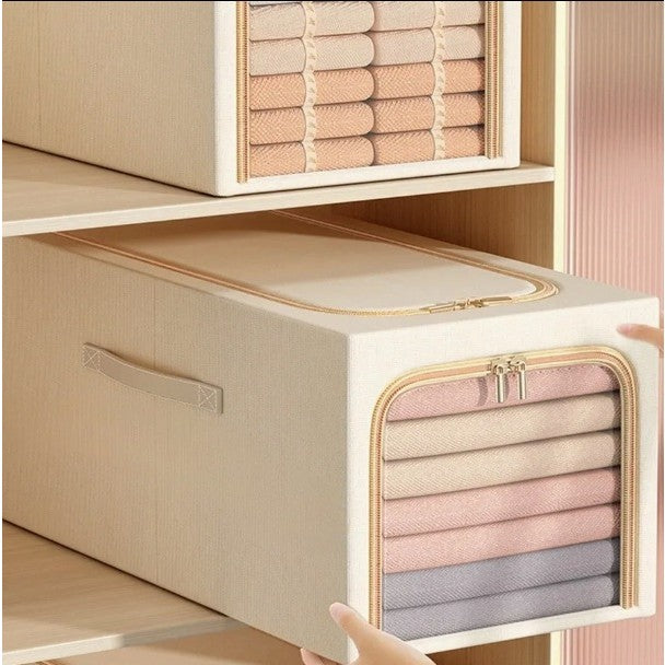 Cutie de Depozitare, Vivimall, 49L, din In si Bumbac, Pliabila, Cadru din Otel, 47 x 35 x 30 cm, Kaki - vivimall.ro