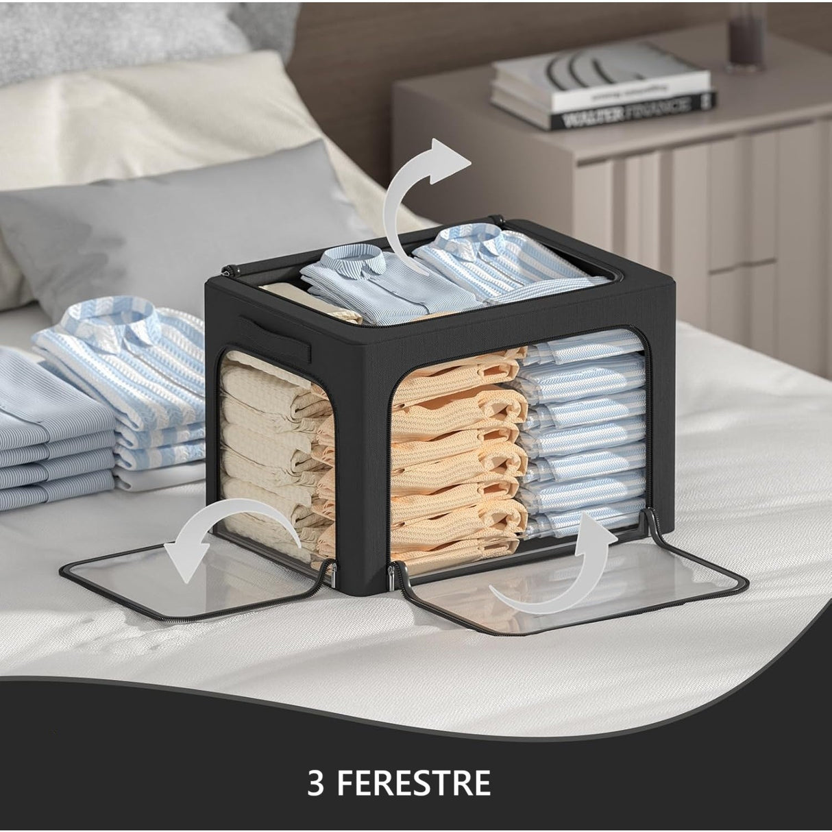 Cutie De Depozitare, Cu 3 Ferestre Cu Fermoar Bidirectional, Cadru Din Otel, Impermeabil, 38L
