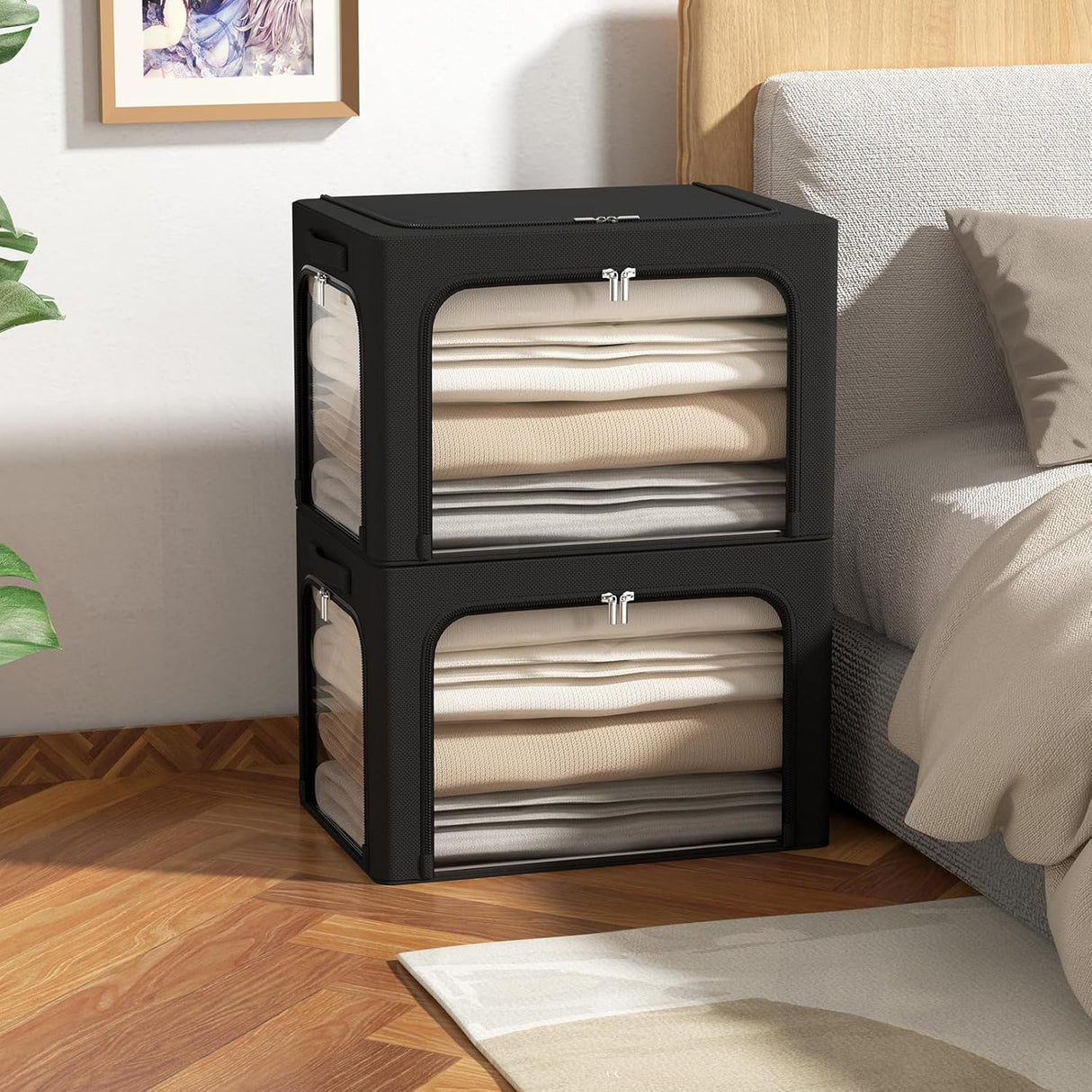 Cutie De Depozitare, Cu 3 Ferestre Cu Fermoar Bidirectional, Cadru Din Otel, Impermeabil, 38L