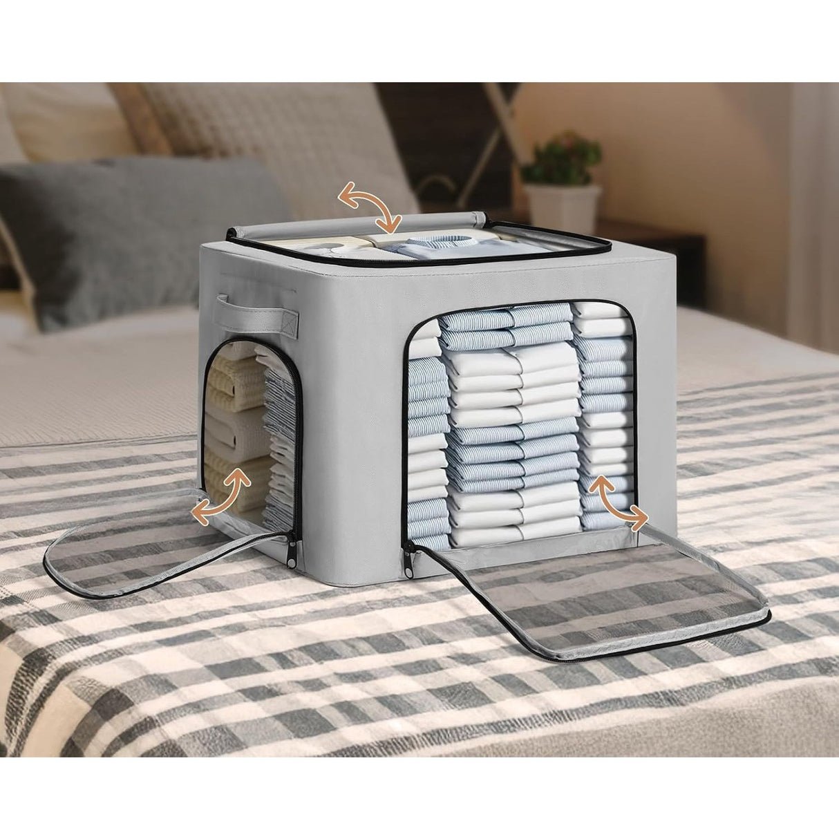 Cutie De Depozitare, Cu 3 Ferestre Cu Fermoar Bidirectional, Cadru Din Otel, Impermeabil, 38L