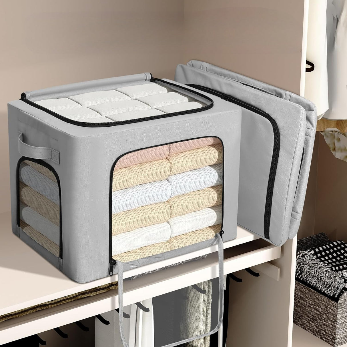 Cutie De Depozitare, Cu 3 Ferestre Cu Fermoar Bidirectional, Cadru Din Otel, Impermeabil, 38L