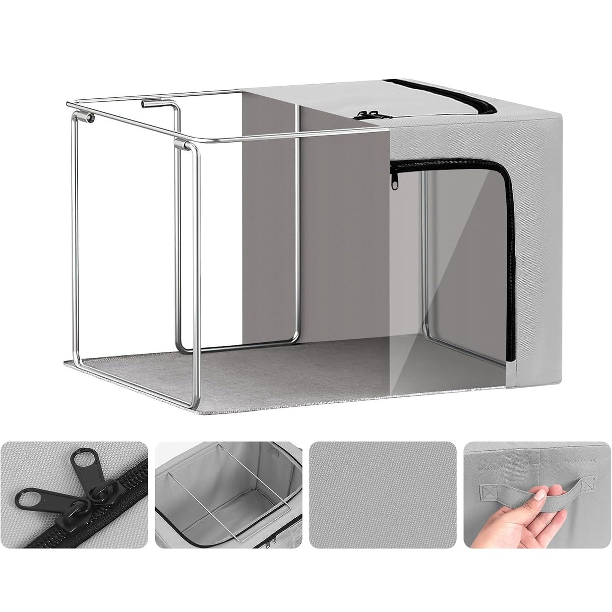 Cutie De Depozitare, Cu 3 Ferestre Cu Fermoar Bidirectional, Cadru Din Otel, Impermeabil, 38L