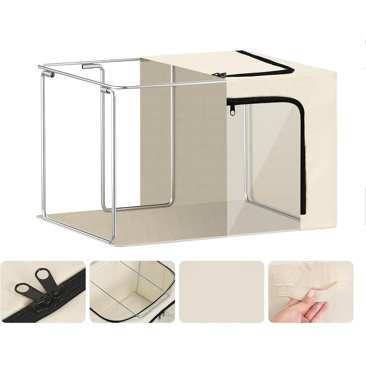 Cutie De Depozitare, Cu 3 Ferestre Cu Fermoar Bidirectional, Cadru Din Otel, Impermeabil, 38L