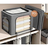 Cutie de Depozitare, Vivimall, cu 3 Ferestre cu Fermoar Bidirectional, Cadru din Otel, Impermeabil, 38L, 42 x 30 x 30 cm, Gri Inchis - vivimall.ro