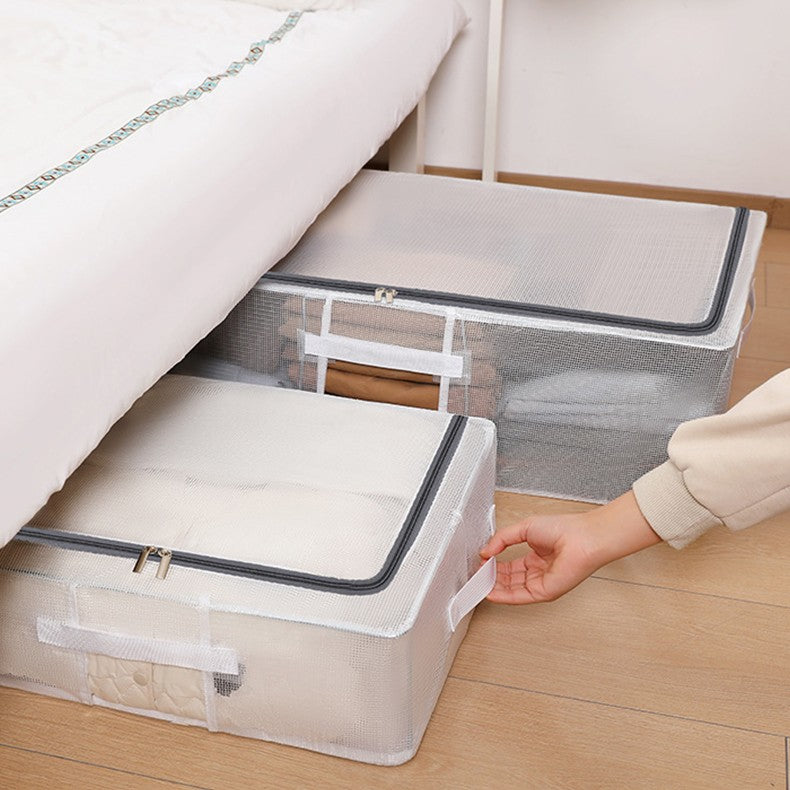 Cutie De Depozitare, Pentru Haine, Incaltaminte, Din Plasa Pvc Impermeabila Si Manere Laterale, Pliabila, Fermoar Bidirectional, A