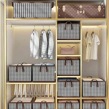 Cutie De Depozitare, Vivimall, Pentru Haine, Lenjerie, Sosete Si Sutiene, Material Textil, 6 Compartimente, 44x30x20 cm, Culoare Alb-Negru - vivimall.ro