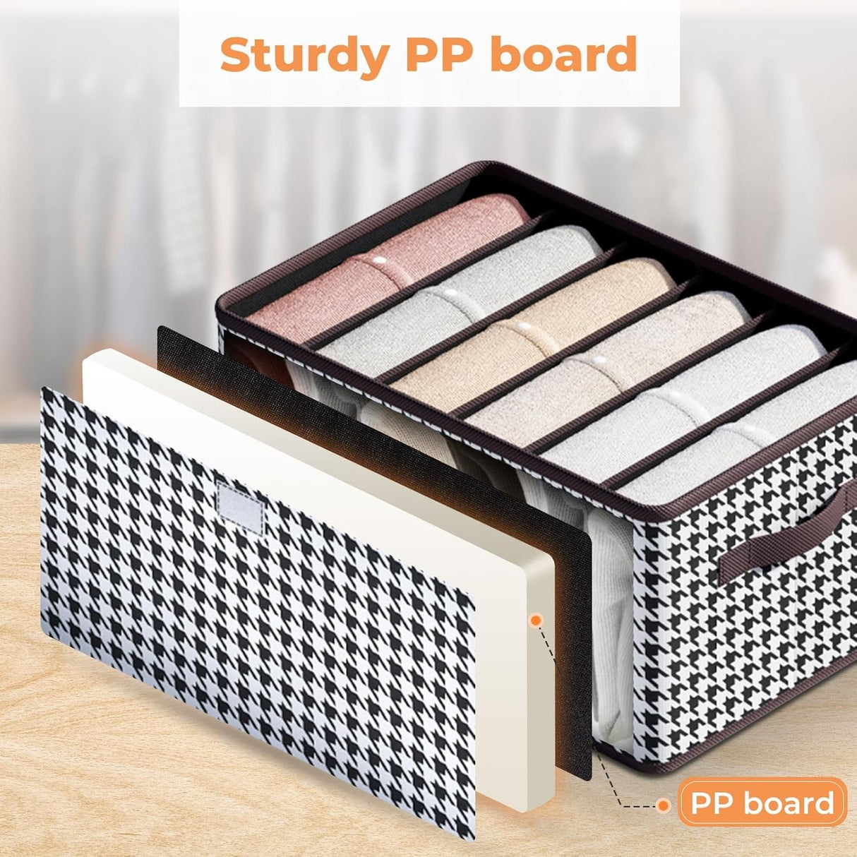 Cutie De Depozitare, Vivimall, Pentru Haine, Lenjerie, Sosete Si Sutiene, Material Textil, 6 Compartimente, 44x30x20 cm, Culoare Alb-Negru