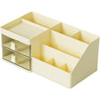 Cutie De Depozitare Pentru Birou, Pentru Makeup, Papetarie, Organizator Cosmetice, 2 Sertare Si Compartimente Multiple, Plastic, Crem - vivimall.ro