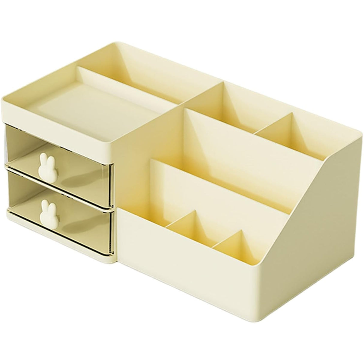 Cutie De Depozitare Pentru Birou, Pentru Makeup, Papetarie, Organizator Cosmetice, 2 Sertare Si Compartimente Multiple, Plastic, Crem - vivimall.ro