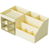 Cutie De Depozitare Pentru Birou, Pentru Makeup, Papetarie, Organizator Cosmetice, 2 Sertare Si Compartimente Multiple, Plastic, Crem - vivimall.ro