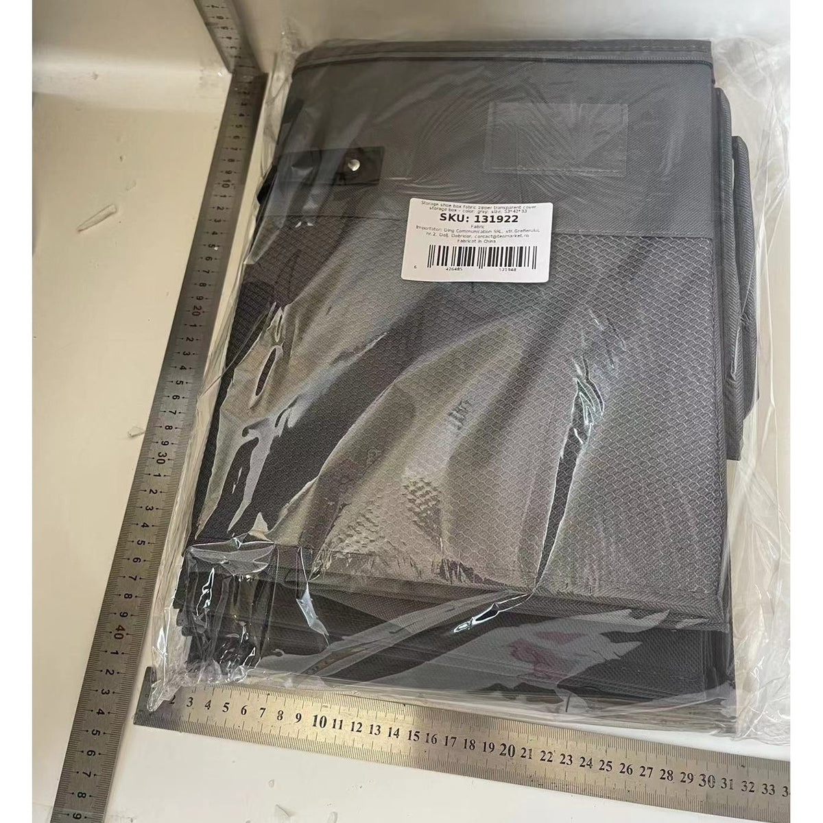 Cutie de Depozitare pentru Pantofi, Flippy, 14 Compartimente, cu Capac Transparent si Fermoar, din Panza Oxford, Pliabila, 53x42x33 cm, Gri