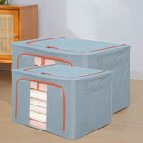 Cutie de Depozitare Pliabila, Vivimall, 100 L, din Bumbac si In, 60x42x40 cm, 2 Ferestre, Frontala si Laterala, 2 Usi de Acces cu Fermoar Bidirectional, Cadru Metalic, Suport Baza Stabil din Plastic, Bleu - vivimall.ro