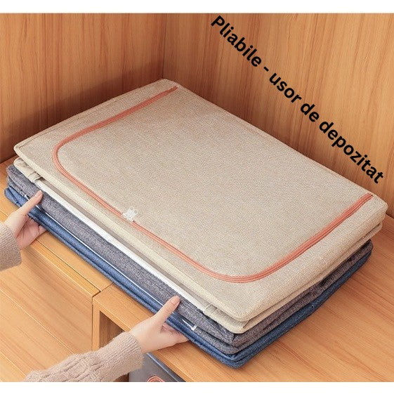 Cutie De Depozitare Pliabila, 100 L, Din Bumbac Si In, 2 Ferestre, Frontala Si Laterala, 2 Usi De Acces Cu Fermoar Bidirectional, Cadru Metalic, Suport Baza Stabil Din Plastic, Bleu - vivimall.ro