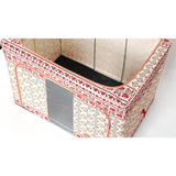 Cutie De Depozitare Pliabila,100 L Din Bumbac Si In, Fereastra Frontala, 2 Usi De Acces Cu Fermoar Bidirectional, Cadru Metalic, Suport Baza Stabil Din Plastic, Motiv Traditional - vivimall.ro