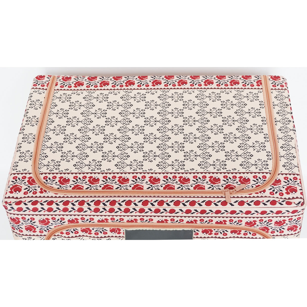 Cutie De Depozitare Pliabila,100 L Din Bumbac Si In, Fereastra Frontala, 2 Usi De Acces Cu Fermoar Bidirectional, Cadru Metalic, Suport Baza Stabil Din Plastic, Motiv Traditional - vivimall.ro