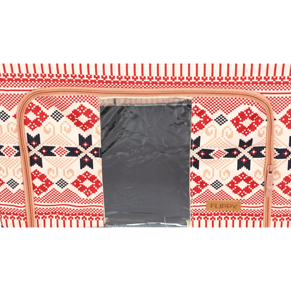 Cutie De Depozitare Pliabila,100 L Din Bumbac Si In, Fereastra Frontala, 2 Usi De Acces Cu Fermoar Bidirectional, Cadru Metalic, Suport Baza Stabil Din Plastic, Motiv Traditional - vivimall.ro