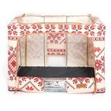 Cutie De Depozitare Pliabila,100 L Din Bumbac Si In, Fereastra Frontala, 2 Usi De Acces Cu Fermoar Bidirectional, Cadru Metalic, Suport Baza Stabil Din Plastic, Motiv Traditional - vivimall.ro
