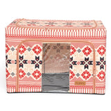 Cutie De Depozitare Pliabila,100 L Din Bumbac Si In, Fereastra Frontala, 2 Usi De Acces Cu Fermoar Bidirectional, Cadru Metalic, Suport Baza Stabil Din Plastic, Motiv Traditional - vivimall.ro
