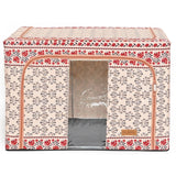 Cutie De Depozitare Pliabila,100 L Din Bumbac Si In, Fereastra Frontala, 2 Usi De Acces Cu Fermoar Bidirectional, Cadru Metalic, Suport Baza Stabil Din Plastic, Motiv Traditional - vivimall.ro