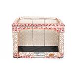 Cutie De Depozitare Pliabila, 66 L Din Bumbac Si In, Fereastra Frontala, 2 Usi De Acces Cu Fermoar Bidirectional, Cadru Metalic, Suport Baza Stabil Din Plastic, Motiv Traditional - vivimall.ro