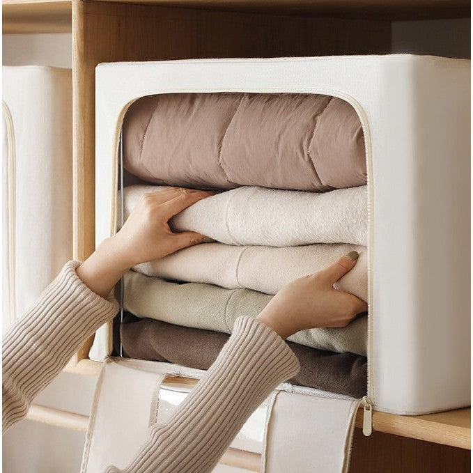 Cutie De Depozitare Pliabila, Cu Fereastra Si Fermoar Dublu, 66 L, Textil Premium, Cadru Metalic, Impermeabila