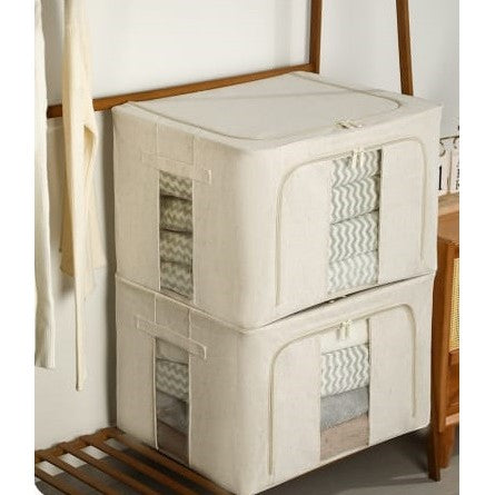 Cutie de Depozitare Pliabila, Vivimall, Cu Fereastra si Fermoar Dublu, 66 L, Textil Premium, 50x40x33 cm, Cadru Metalic, Impermeabila, Alb Texturat