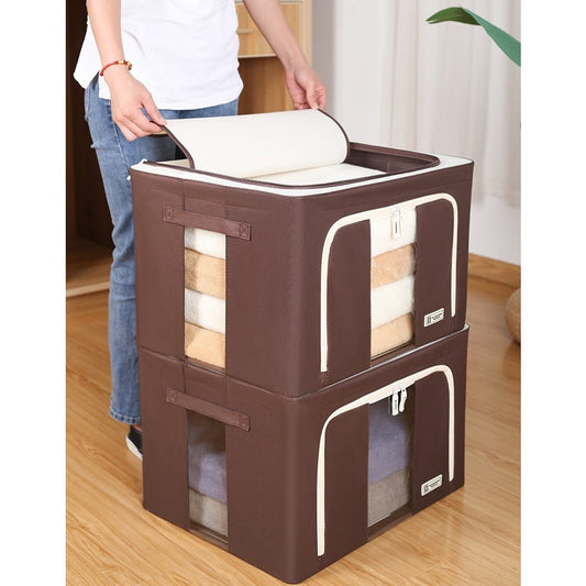 Cutie de Depozitare Pliabila, Vivimall, Cu Fereastra si Fermoar Dublu, 66 L, Textil Premium, 50x40x33 cm, Cadru Metalic, Impermeabila, Maro