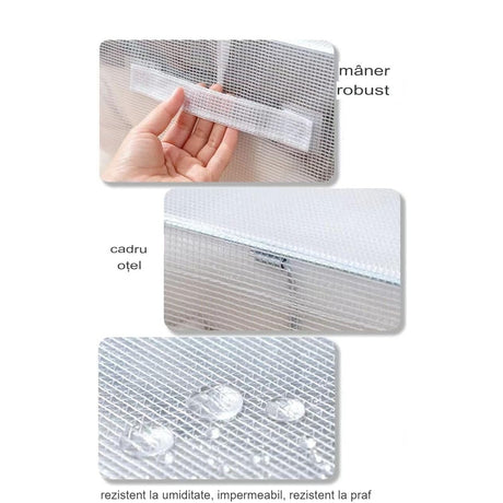 Cutie de Depozitare Pliabila, Vivimall, Cu Fereastra si Fermoar Dublu Rosu, 66 L, Textil, 50x40x33 cm, Cadru Metalic, Impermeabila, Transparent - vivimall.ro