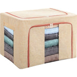 Cutie De Depozitare Pliabila, Cu Fermoar, 100 L, Textil, Cadru Metalic, Suport Baza Stabil Din Plastic, Crem Cu Doua Ferestre