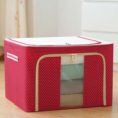 Cutie De Depozitare Pliabila, Cu Fermoar, 100 L, Textil, O Fereastra, Cadru Metalic, Suport Baza Stabil Din Plastic, Imprimeu Punctat, Resigilat - vivimall.ro