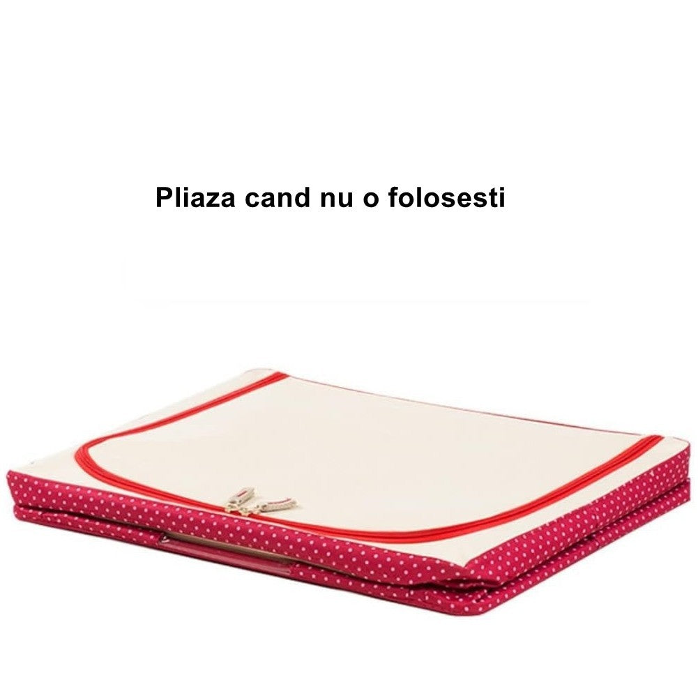 Cutie De Depozitare Pliabila, Cu Fermoar, 100 L, Textil, O Fereastra, Cadru Metalic, Suport Baza Stabil Din Plastic, Imprimeu Punctat, Resigilat - vivimall.ro