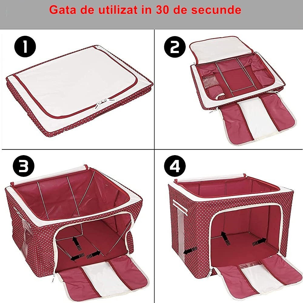Cutie De Depozitare Pliabila, Cu Fermoar, 100 L, Textil, O Fereastra, Cadru Metalic, Suport Baza Stabil Din Plastic, Imprimeu Punctat, Resigilat - vivimall.ro