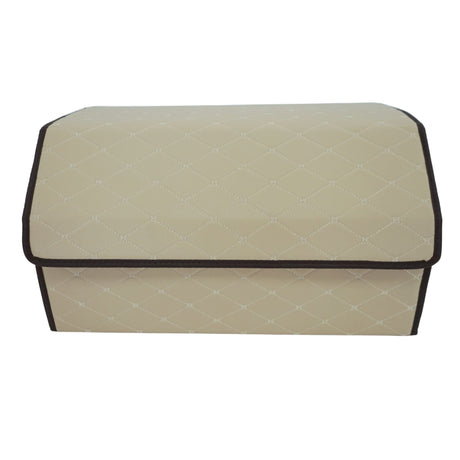 Cutie depozitare auto Flippy din piele ecologică bej deschis, vedere frontală, dimensiuni 55x30x30 cm