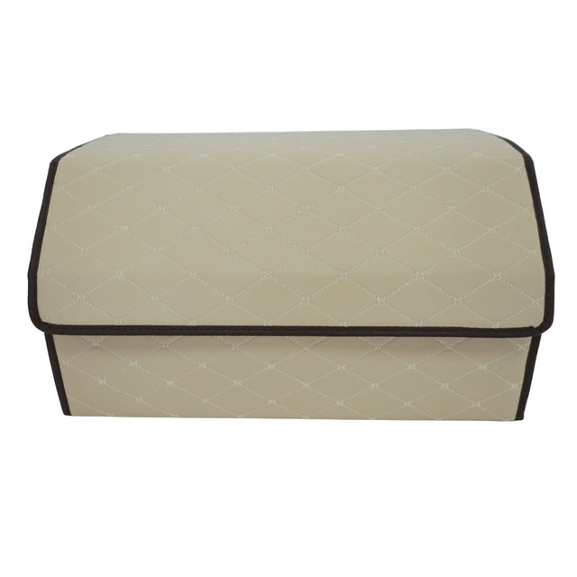 Cutie de Depozitare Auto, Flippy, Organizator Premium Portbagaj, 2 Compartimente Depozitare, Geanta Multifunctionala  din Piele Ecologica, Pliabil  si Rezistent la Uzura, Bej Deschis, 55 x 30 x 30cm - vivimall.ro