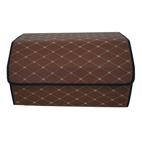 Organizator portbagaj Flippy din piele ecologică maro închis, vedere frontală, 55x30x30 cm, 2 compartimente