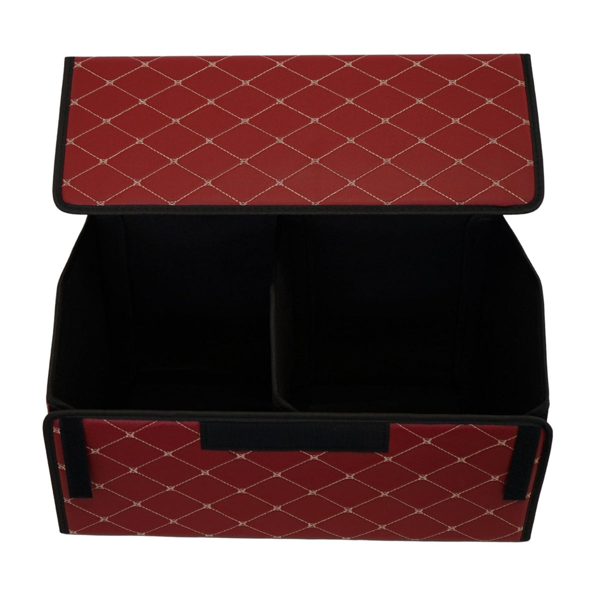 Cutie de Depozitare Auto, Flippy, Organizator Premium Portbagaj, Geanta Multifunctionala  din Piele Ecologica, 2 Compartimente Depozitare, Rezistent la Uzura si Pliabil, Bordo, 55 x 30 x 30cm - vivimall.ro