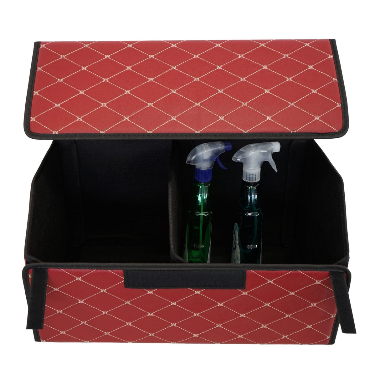 Cutie de Depozitare Auto, Flippy, Organizator Premium Portbagaj, Geanta Multifunctionala  din Piele Ecologica, 2 Compartimente Depozitare, Rezistent la Uzura si Pliabil, Bordo, 55 x 30 x 30cm - vivimall.ro