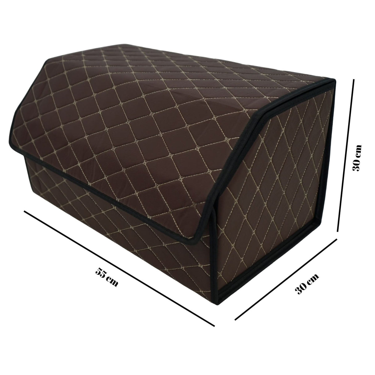 Cutie de Depozitare Auto, Flippy, Organizator Premium Portbagaj, Geanta Multifunctionala  din Piele Ecologica, Rezistent la Uzura si Pliabil, 2 Compartimente Depozitare, Maro Havana, 55 x 30 x 30cm - vivimall.ro