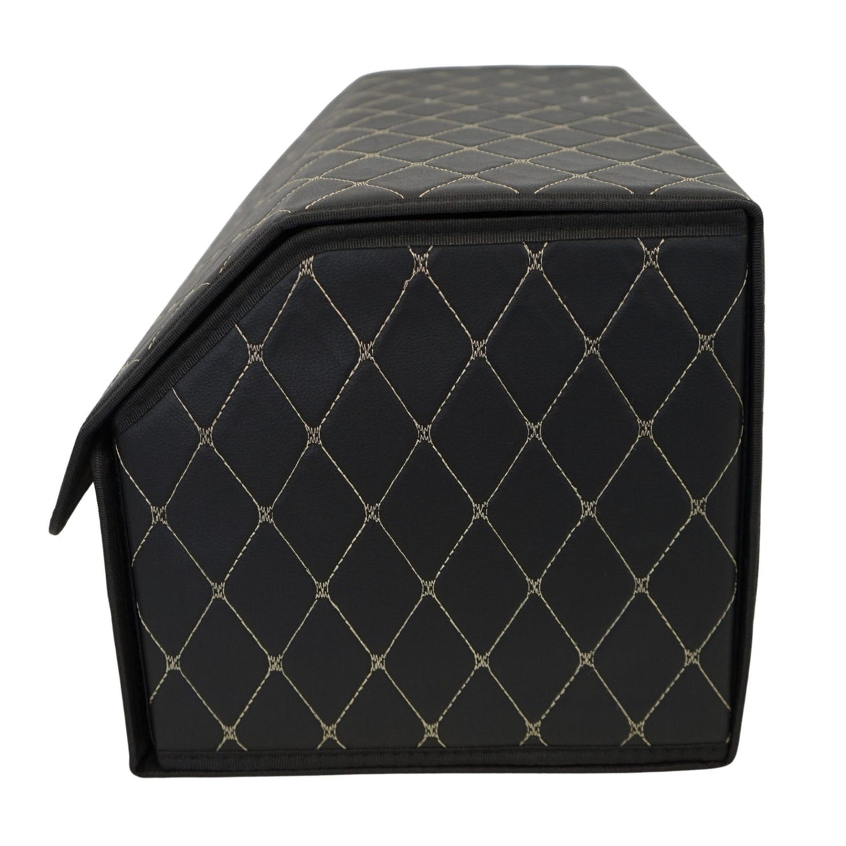 Detaliu material piele ecologică PU organizator Flippy, textură rezistentă la uzură, negru/alb
