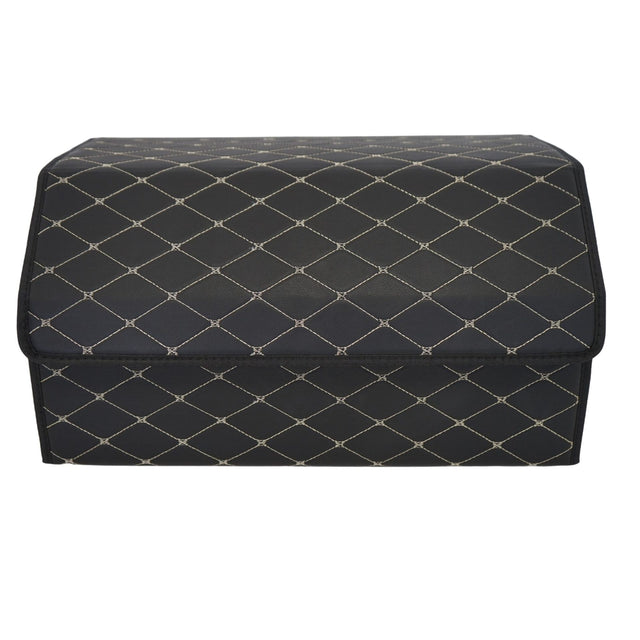 Organizator portbagaj auto Flippy din piele ecologică PU, negru și alb, vedere frontală, 55x30x30 cm