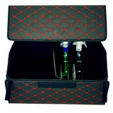 Cutie de Depozitare Auto, Flippy, Organizator Premium Portbagaj, Geanta Multifunctionala, Piele Ecologica, 2 Compartimente Depozitare, Pliabil  si Rezistent la Uzura, Negru/Rosu, 55 x 30 x 30cm - vivimall.ro