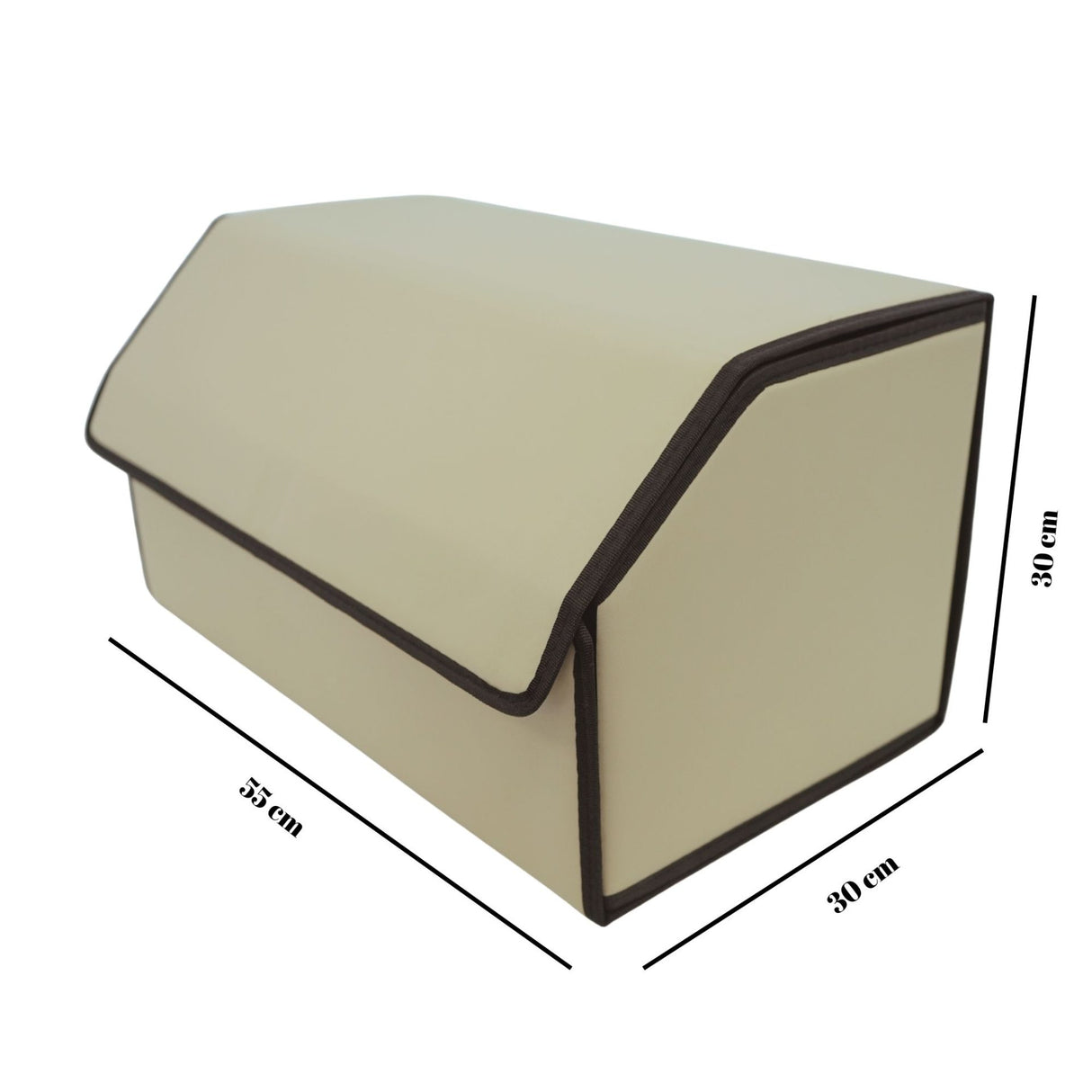 Cutie de Depozitare Auto, Flippy, Organizator Premium Portbagaj, Geanta Multifunctionala  din Piele Ecologica, 2 Compartimente Depozitare, Pliabil  si Rezistent la Uzura, Bej, 55 x 30 x 30cm - vivimall.ro