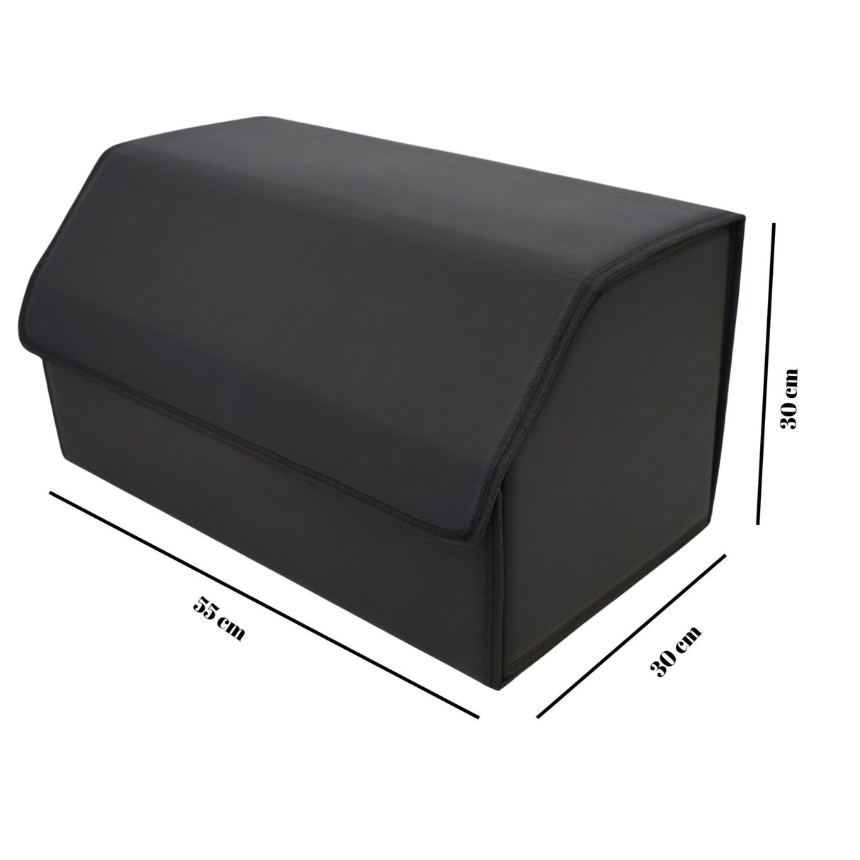 Cutie de Depozitare Auto, Flippy, Geanta Multifunctionala  din Piele Ecologica, Organizator Premium Portbagaj, 2 Compartimente Depozitare, Pliabil  si Rezistent la Uzura, Negru, 55 x 30 x 30cm - vivimall.ro