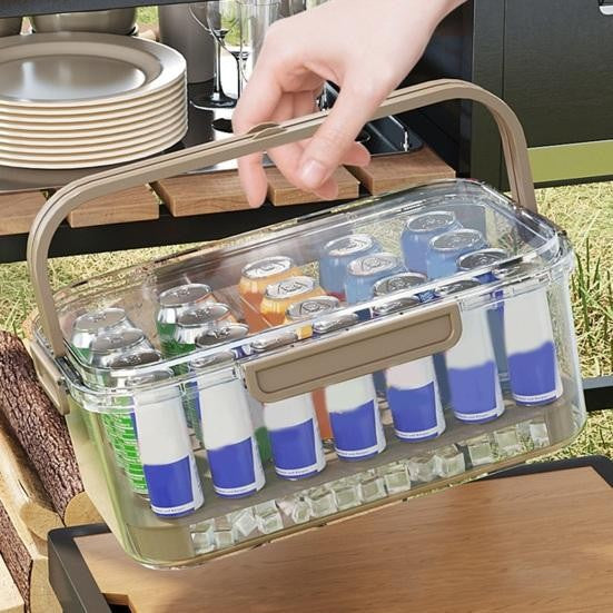 Cutie de Depozitare Portabila, Vivimall, cu Separator pentru Gheata si Scurgere, Mentine Rece, Caserola Pranz, 25x16.5x11.5 cm, Gri/Transparent - vivimall.ro