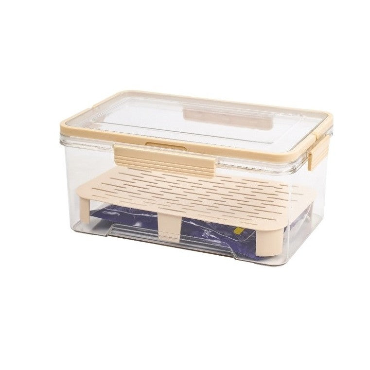 Cutie de Depozitare Portabila, Vivimall, cu Separator pentru Gheata si Scurgere, Mentine Rece, Caserola Pranz, 25x16.5x11.5 cm, Crem/Transparent - vivimall.ro