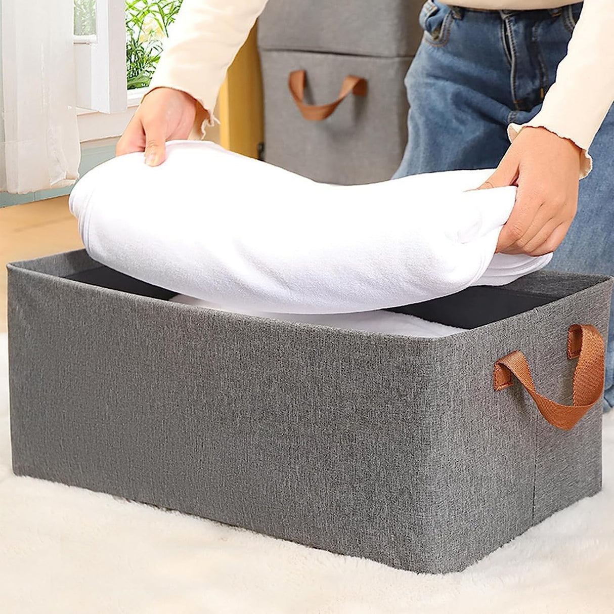 Cutie De Depozitare Tip Cos, Material Textil, Pliabila, 35 L, Cadru Metalic, Cu Manere