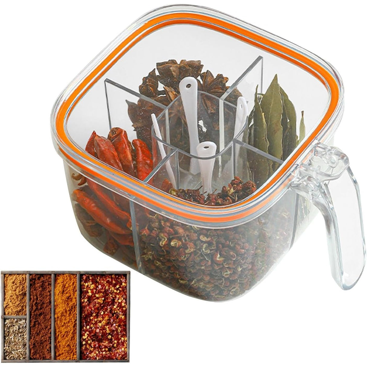 Cutie Depozitare Alimente, Vivimall, din Plastic/Silicon, 20 x 10 x 10 cm, 5 Compartimente, Alb/Portocaliu - vivimall.ro