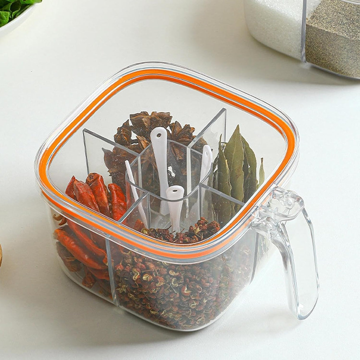 Cutie Depozitare Alimente, Vivimall, din Plastic/Silicon, 20 x 10 x 10 cm, 5 Compartimente, Alb/Portocaliu - vivimall.ro