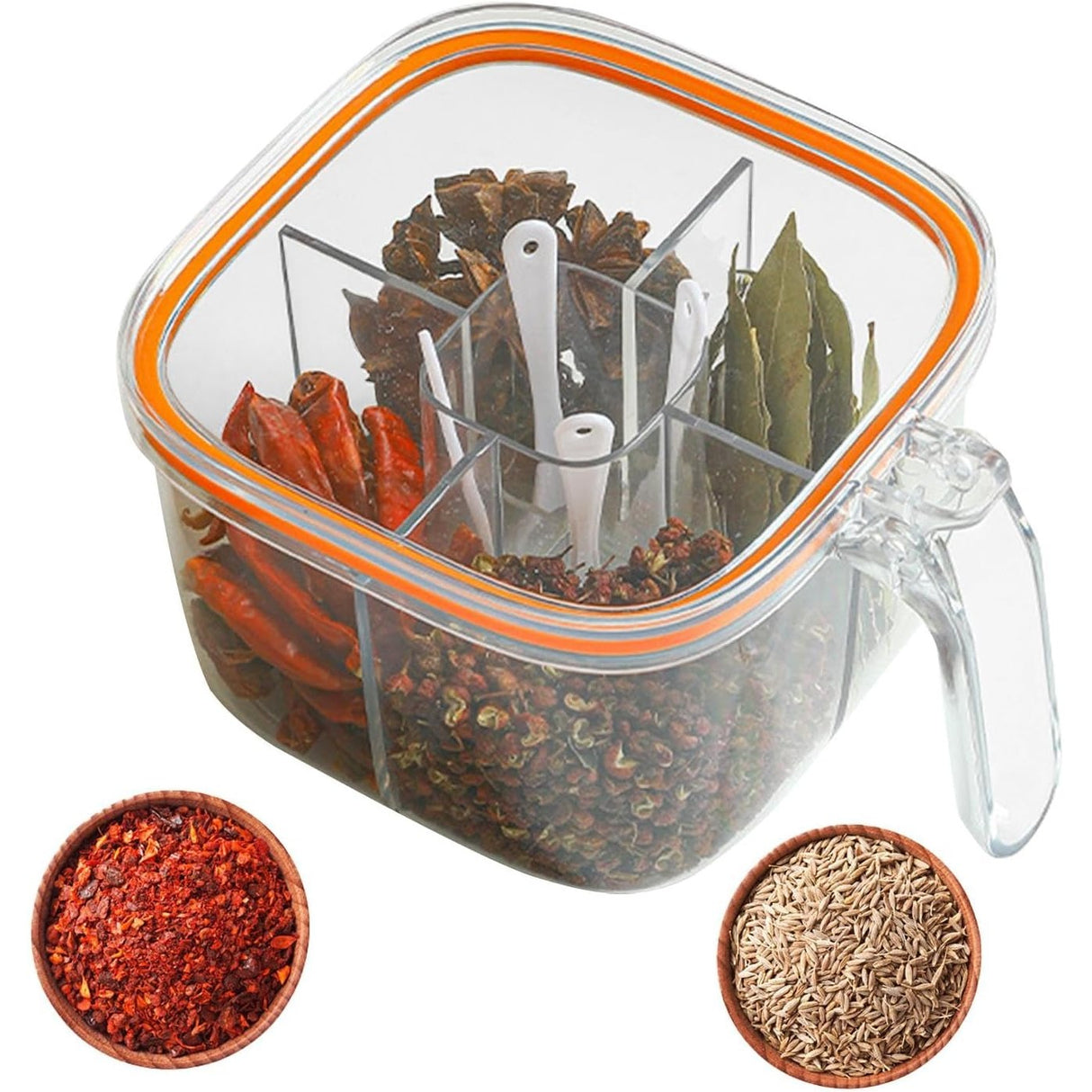 Cutie Depozitare Alimente, Vivimall, din Plastic/Silicon, 20 x 10 x 10 cm, 5 Compartimente, Alb/Portocaliu - vivimall.ro